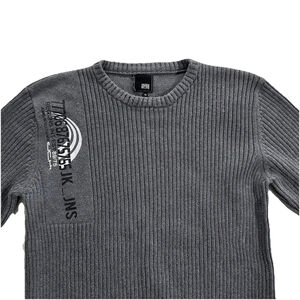 Jack & Jones Crewneck Chunky Knit Sweater Graphic Logo Long Sleeve Grey XL